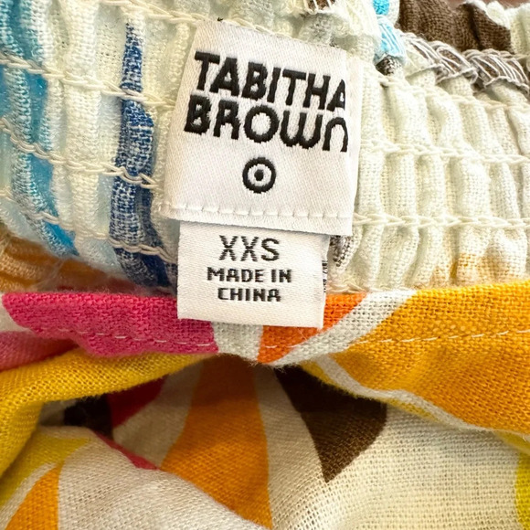 Tabitha Brown Linen Babydoll Tropical Mini Dress Pockets Size XXS - Picture 6 of 8